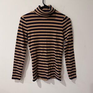 J. Crew perfect fit beige blue striped turtleneck long sleeve top